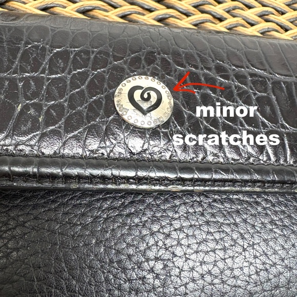 bag BRIGHTON black tan woven leather jute shoulder pockets preppy classic tote - Picture 14 of 16